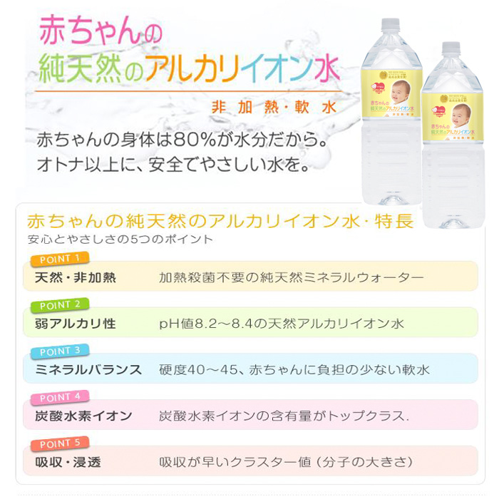 赤ちゃん専用 赤ちゃんの純天然のアルカリイオン水 2lx8本 ミネラルウォーター 粉ミルク 日本食品の海外発送専門店 三田天喜堂 日本の食品